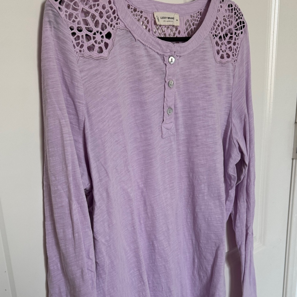 Lucky Brand Women's Purple Lace Detail Long Sleeve Top